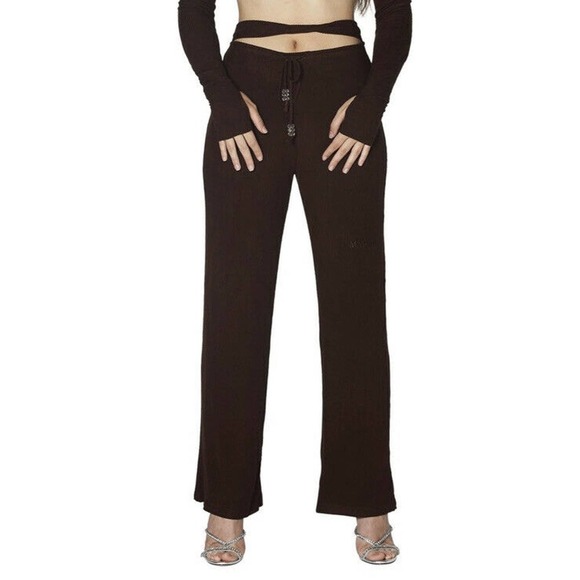 My Mum Made It Soft RibTwist Lounge Pants Brown Women Size M/L Cutout detail - Picture 1 of 9